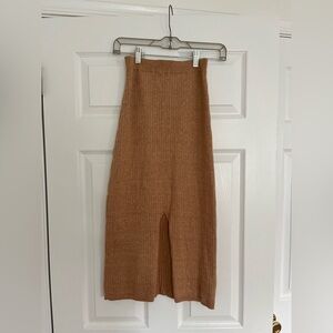 Free People Tan Ribbed Knit Sweater Pencil Skirt with front slit, Small